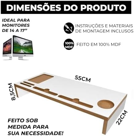         ArtMovelar - Mesa Base para Monitor - Suporte para Computador com Apoio para Objetos - Suporte de Monitor e TV, Organizador de Mesa, Home Office - Branco       