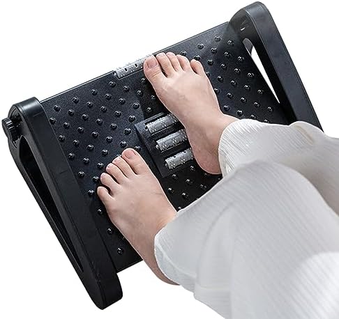         Banquinho Apoio Para Os Pés Embaixo Da Mesa Com Altura Ajustável Em 6 Posições Ergonômico Com Rodas De Massagem Suporte De Carga 8kg Banquinho De Vaso Sanitário Preto       