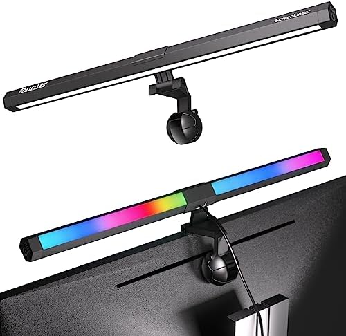         Barra de luz para monitor RGB Quntis, luz de fundo regulável de 15 modos, brilho ajustável de 3 temperaturas de cor, Ra95 lâmpada de mesa para escritório em casa para jogos e cuidados com os olhos       