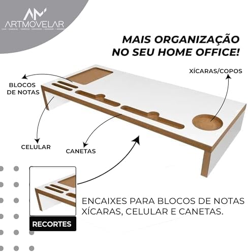         ArtMovelar - Mesa Base para Monitor - Suporte para Computador com Apoio para Objetos - Suporte de Monitor e TV, Organizador de Mesa, Home Office - Branco       